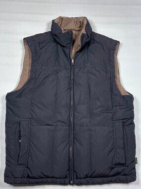 Eddie Bauer Reversible Goose Down Puffer Vest Mens Medium Black Brown Gorpcore